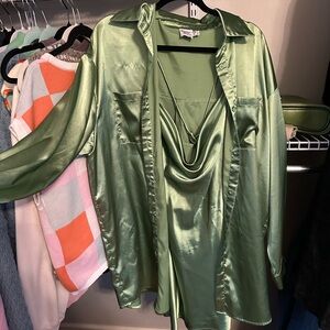 Green Satin 2 piece dress